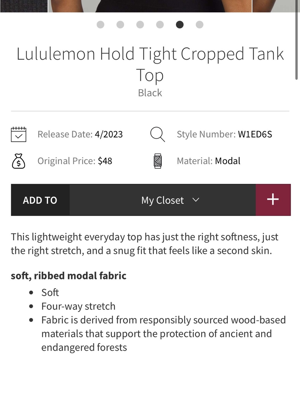 Lululemon Hold Tight Cropped Tank Top Black - Picture 9 of 9